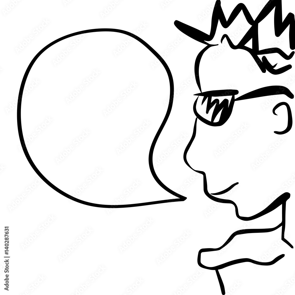 Comic style drawing of young handsome man with speech bubble.