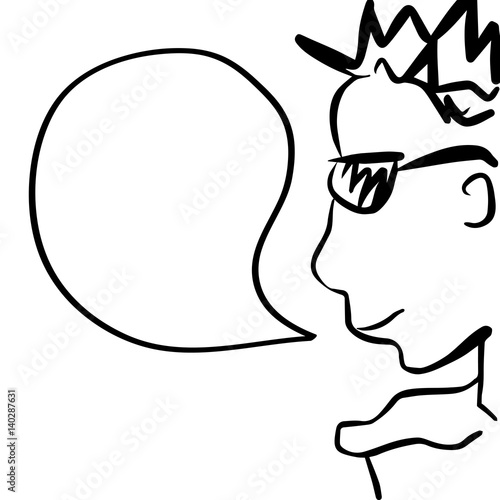 Comic style drawing of young handsome man with speech bubble.