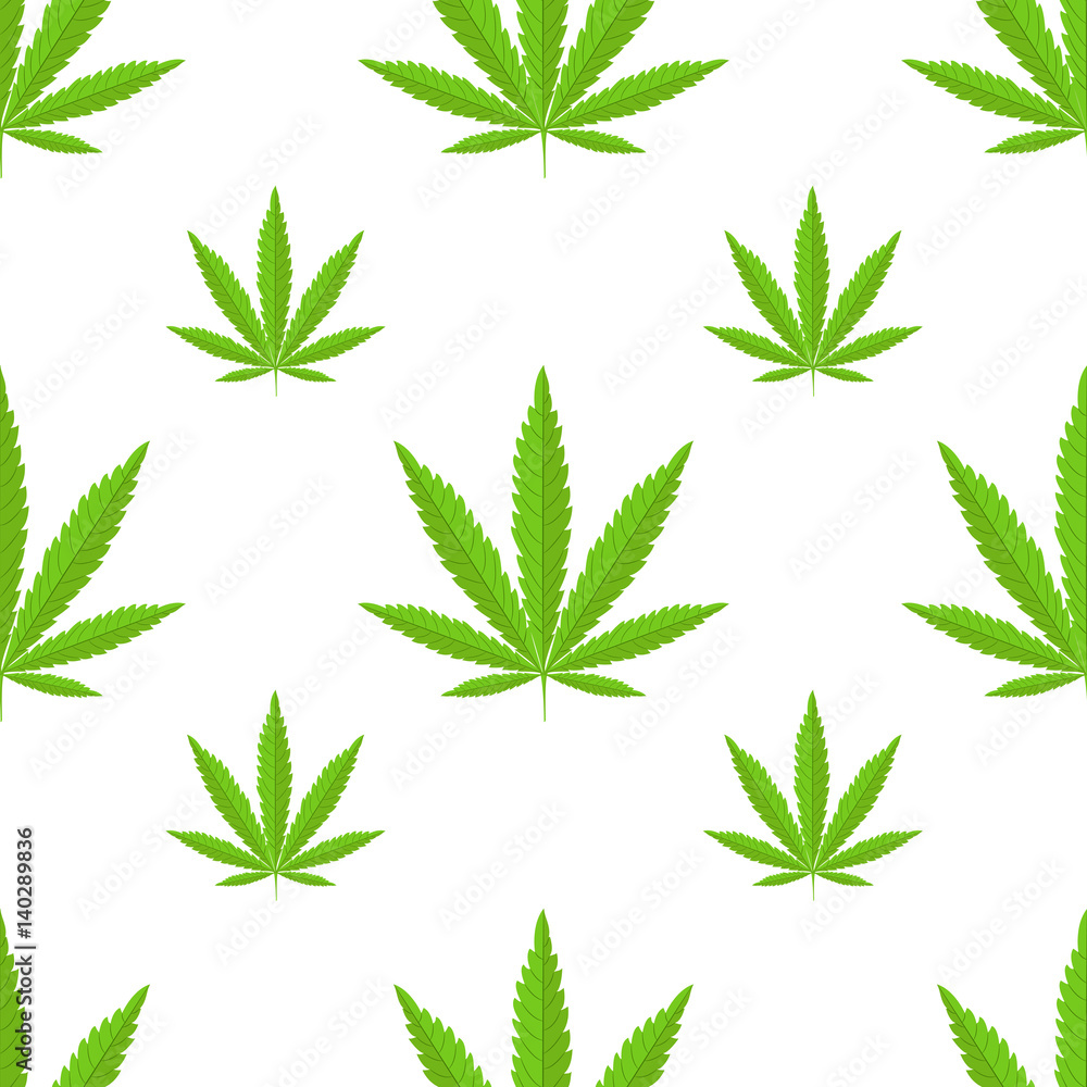 Seamless pattern with marijuana on a white background.