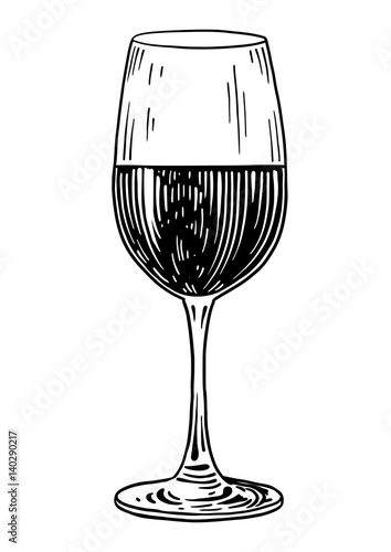 Wine glass illustration, drawing, engraving, ink, line art, vector