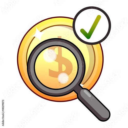 Dollar searching icon, flat style