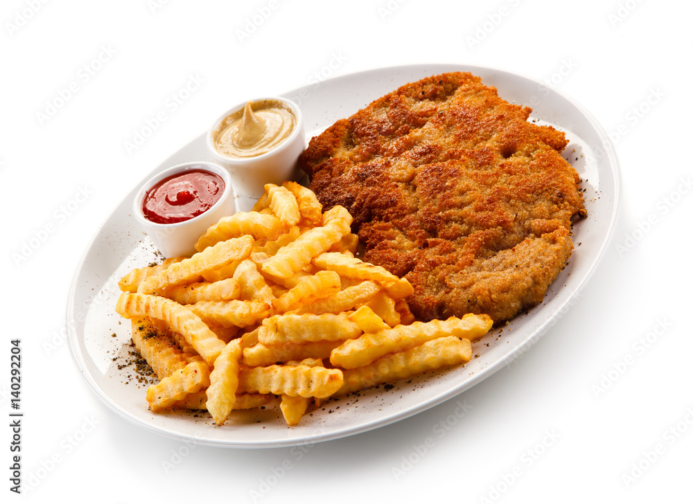 Fried pork chop with french fries Fried pork chop with french fries