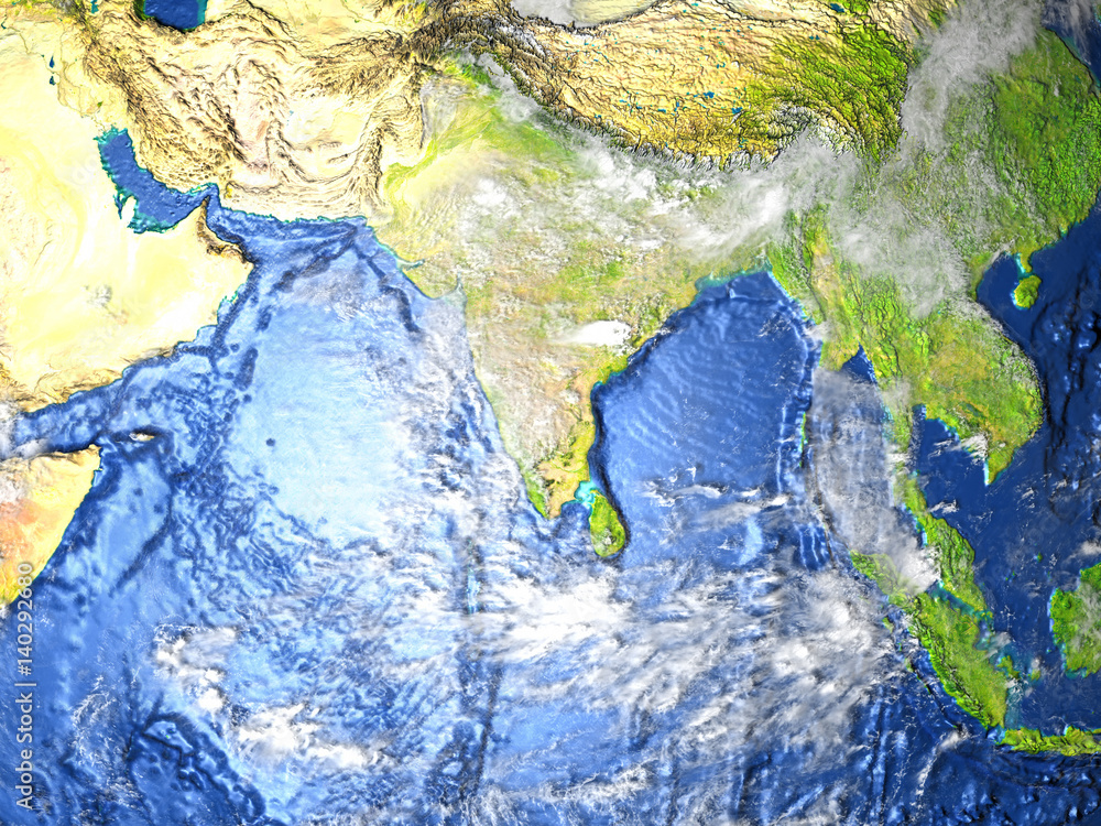 Southeast Asia on Earth - visible ocean floor