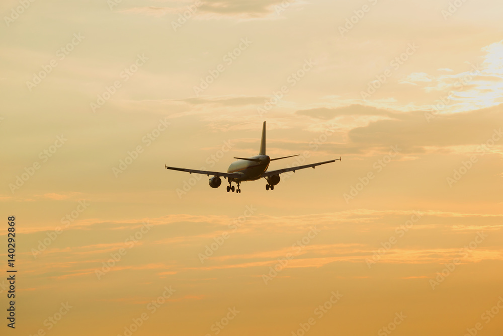 Passenger plane flies in the evening sky Passenger plane flies in the evening sky