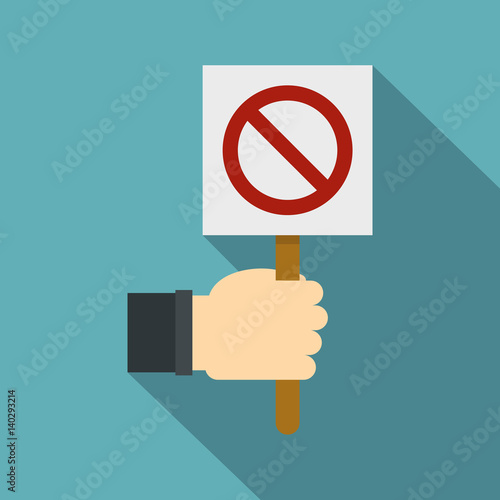 Hand holding stop sign icon, flat style