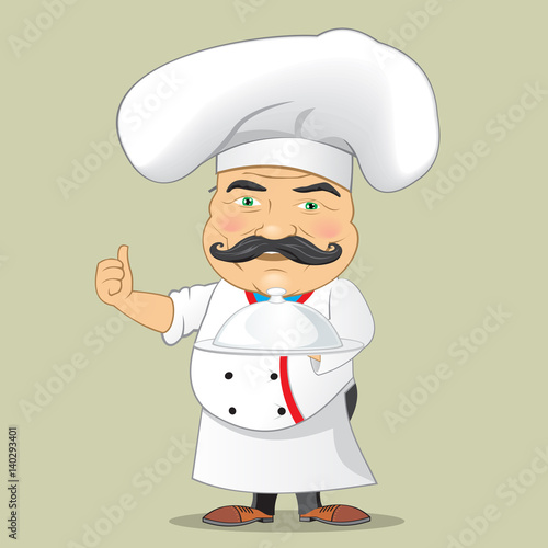 Vector Chef Cook Serving Food Realistic Cartoon Character Design Isolated Vector Illustrator