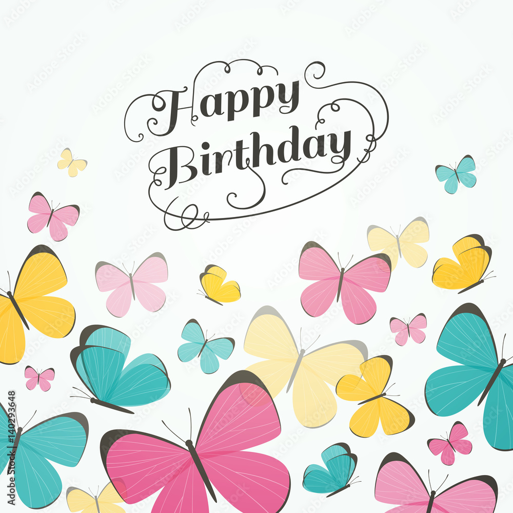 Vector Illustration of a Birthday Greeting Card with Butterflies Stock ...