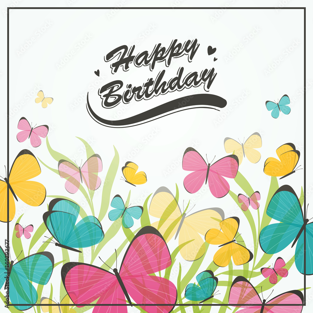 Vector Illustration of a Birthday Greeting Card with Butterflies Stock ...