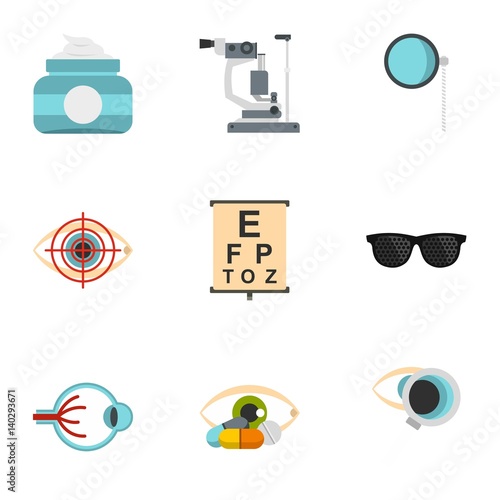 Optical icons set, flat style