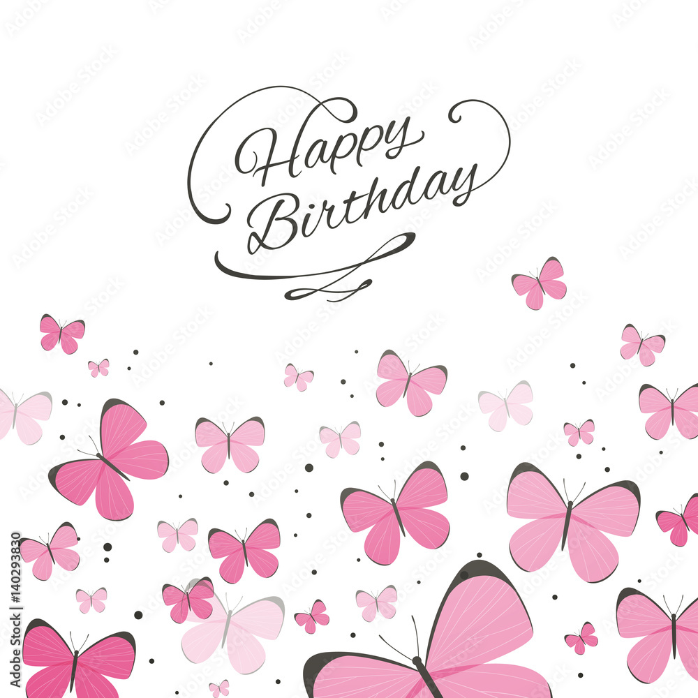 Vector Illustration of a Birthday Greeting Card with Butterflies Stock ...