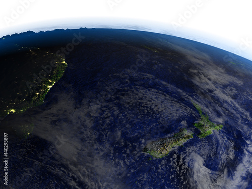 New Zealand on realistic model of Earth