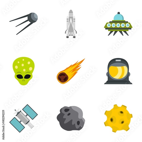 Space and astronomy icons set  flat style