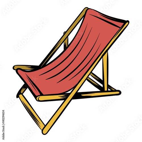 Wooden beach chaise icon cartoon