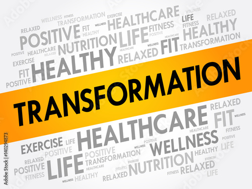 TRANSFORMATION word cloud, fitness, sport, health concept