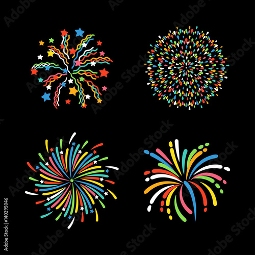 Firework different shapes colorful festive vector.