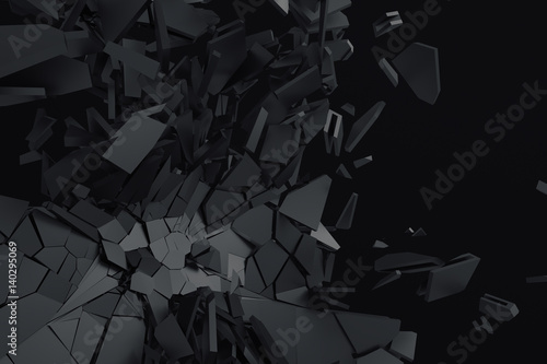 Fototapeta Naklejka Na Ścianę i Meble -  Abstract 3d rendering of cracked surface. Background with broken shape. Wall destruction. Bursting with debris. Modern cgi illustration. Design for poster, banner, placard, cover, print.
