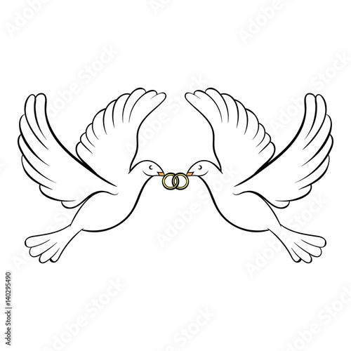 Wedding two doves icon cartoon