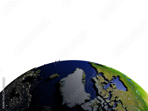 Greenland on model of Earth with embossed land © harvepino