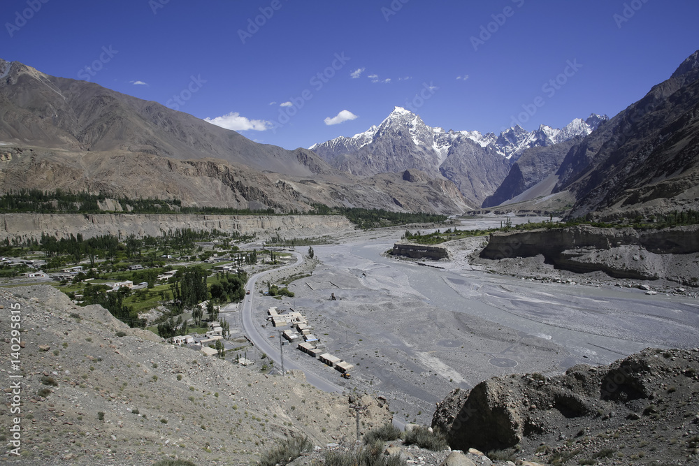 Naklejka premium Karakoram range landscape. Sost Village in Gojal, Upper Hunza, Pakistan. on the Karakoram Highway
