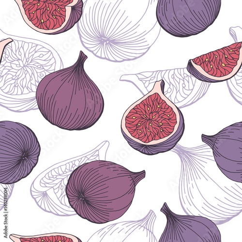 Fig fruit graphic color seamless pattern sketch illustration vector