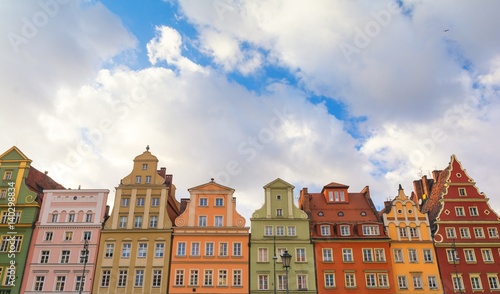 colorful houses on historic market square in Wroclaw, Poland