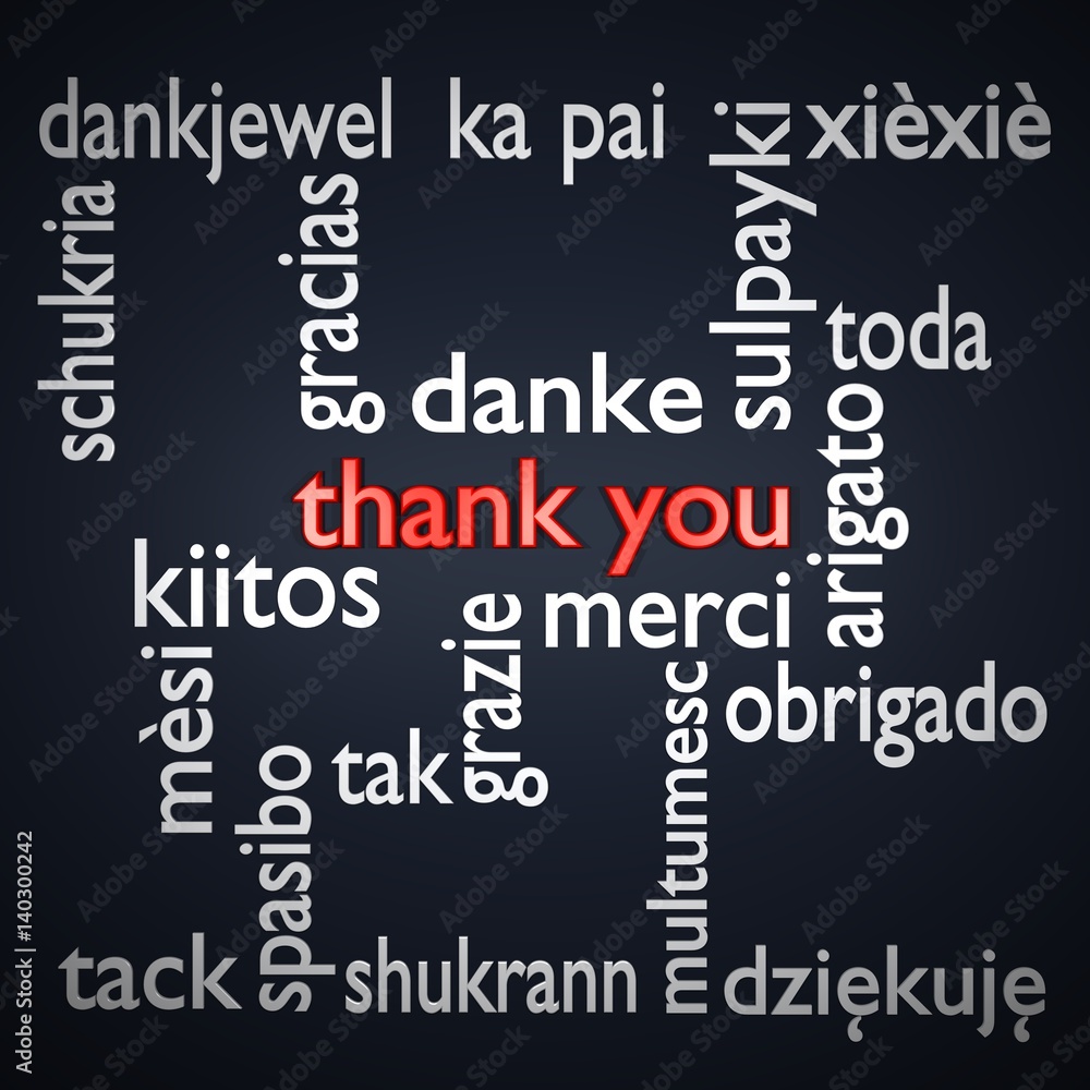 3D rendering background card with thank you in many languages 3D rendering background card with thank you in many languages