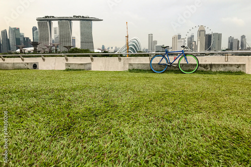 Photography colorful bicycle with green grass at Marina Barrage in Singapore
