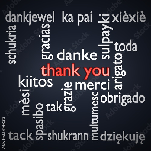3D rendering background card with thank you in many languages
