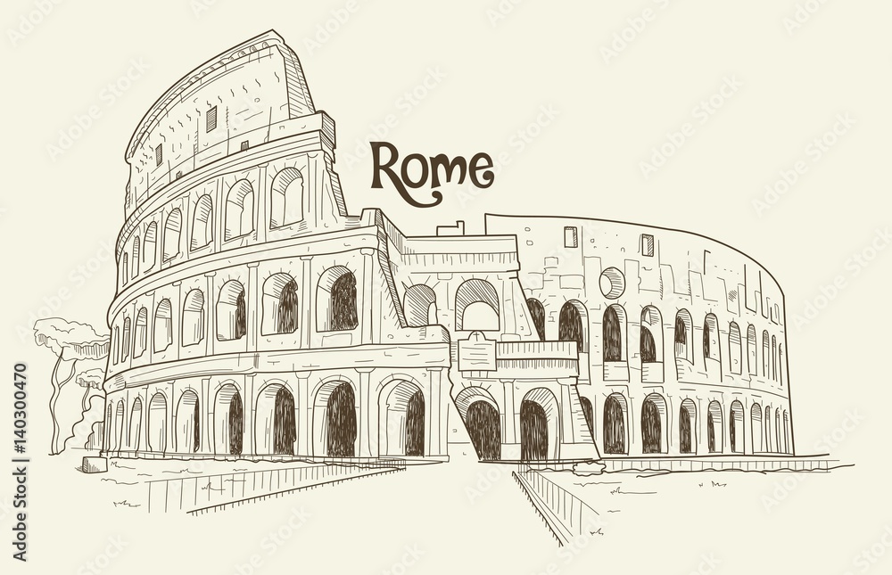 Handdrawn sketch of the Colosseum in Rome