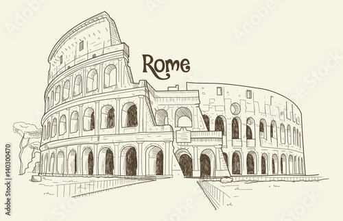 Handdrawn sketch of the Colosseum in Rome