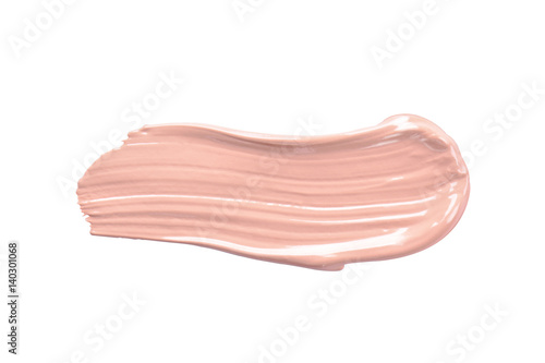 liquid foundation paint strokes isolated on white. Cosmetic makeup foundation isolated on white background, tone cream smudged, concealer. Smear stroke.