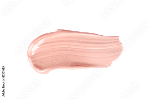 liquid foundation paint strokes isolated on white. Cosmetic makeup foundation isolated on white background, tone cream smudged, concealer. Smear stroke.