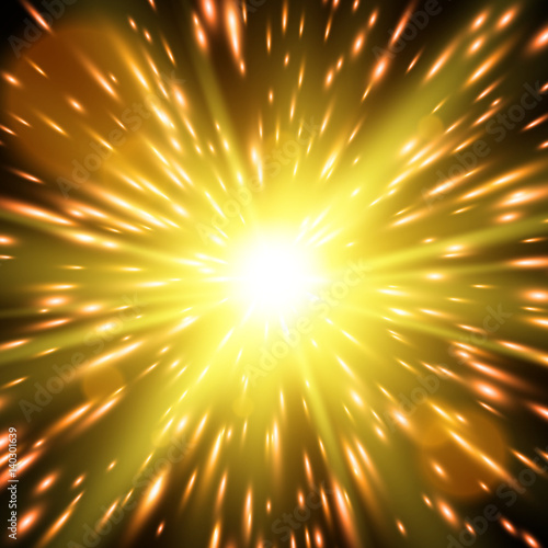 Star burst with sparkles. Gold glitter light effect. Vector illustration
