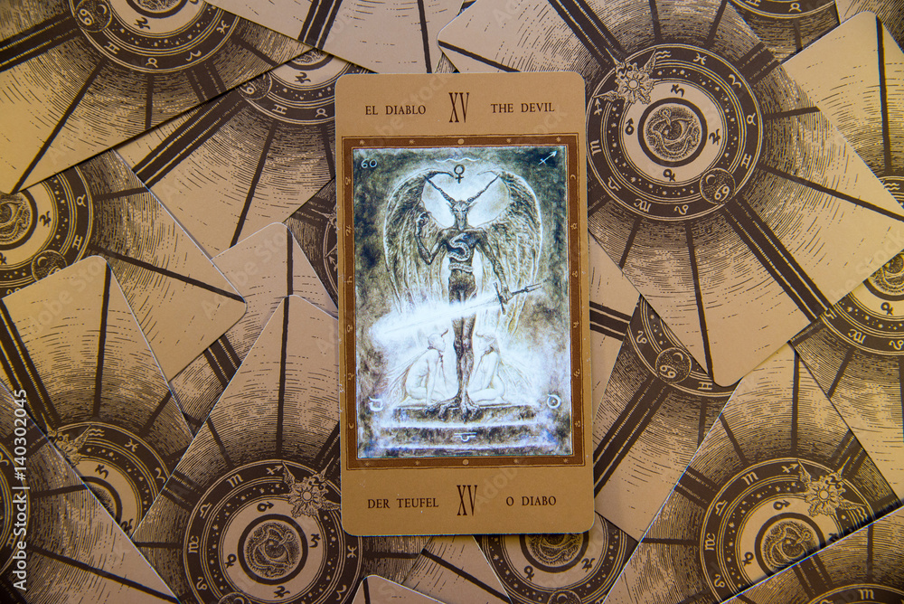 Tarot card The Devil. Labirinth tarot deck. Esoteric background. Stock  Photo | Adobe Stock