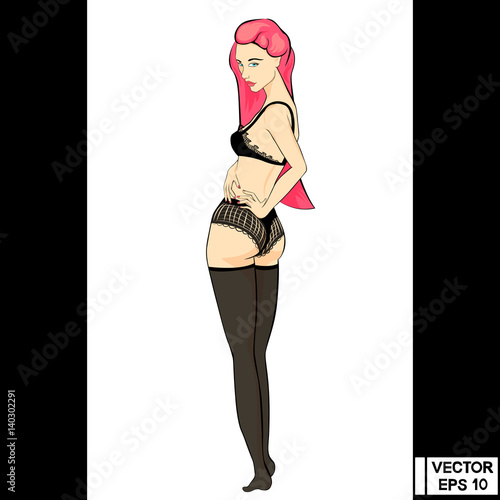 The woman in black underwear
