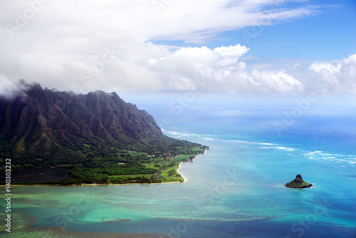 Aerial view of the island of Mokolii, Oahu, Hawaii photo