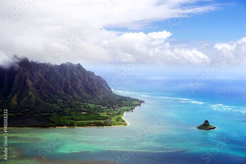 Aerial view of the island of Mokolii, Oahu, Hawaii