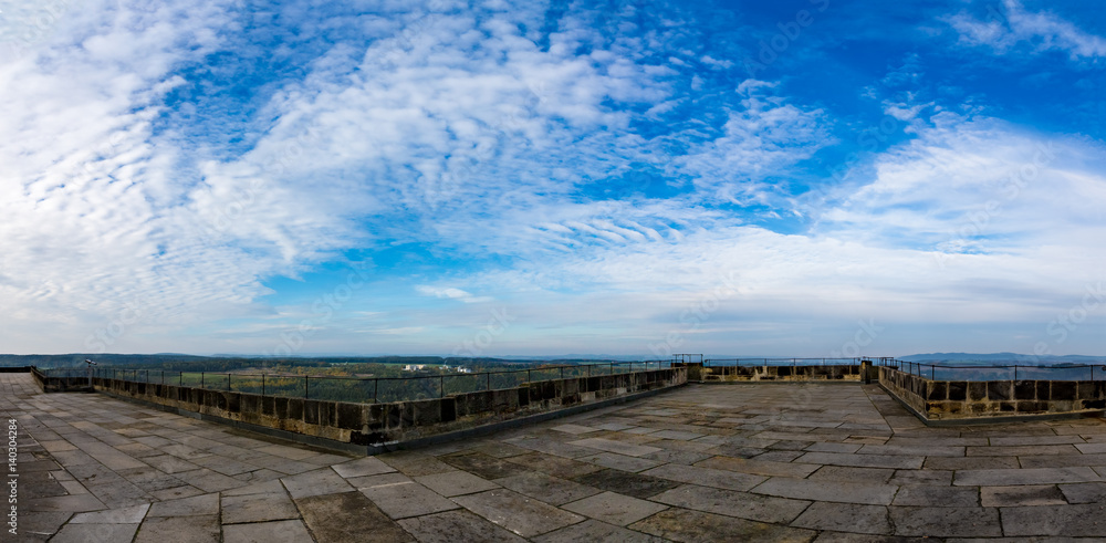 Panorama of the sky from the roof of the building