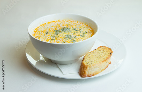 creamy soup with salmon photo