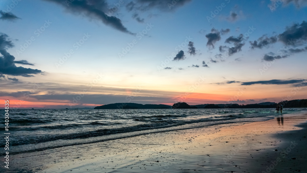 Spectacular sunset on the beach in Ao Nang, Krabi