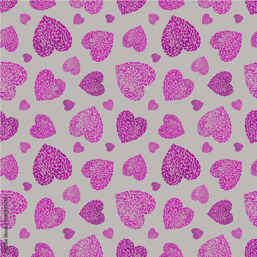 Pattern of pink hearts on a gray background. Watercolor illustration. Handmade Pattern of pink hearts on a gray background. Watercolor illustration. Handmade