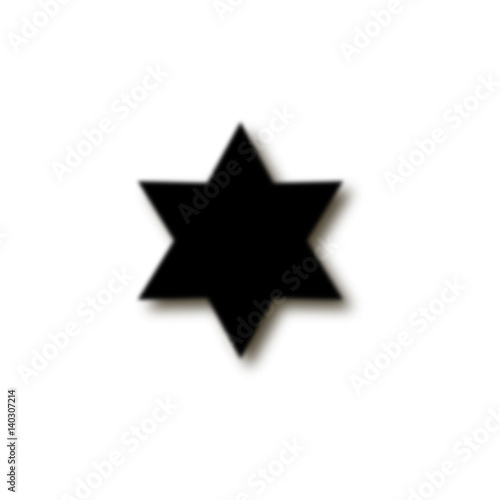 six-pointed star fuzzy, black color, shadow. Star Of David. abstract symbol. white background. vector illustration.