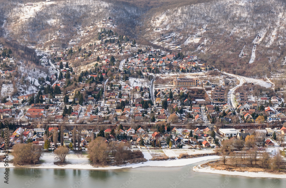 Aerial view of Visegrad and the Danube river, Visegrad, Hungary