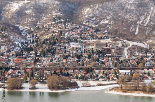 Aerial view of Visegrad and the Danube river, Visegrad, Hungary © r_andrei