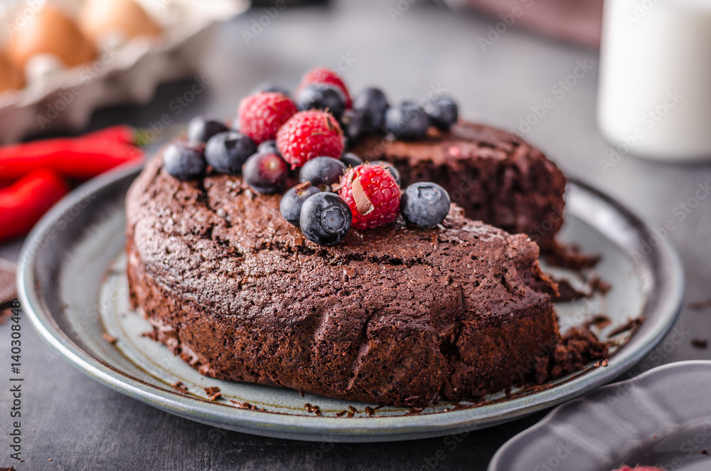 Brownies cake with chilli and berrries Brownies cake with chilli and berrries