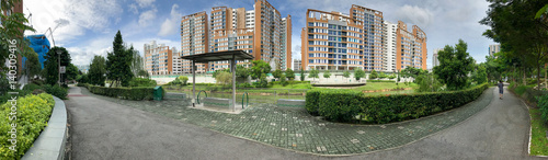 Photography Paniramic view of Singapore Public Housing Apartments in Punggol District, Singa
