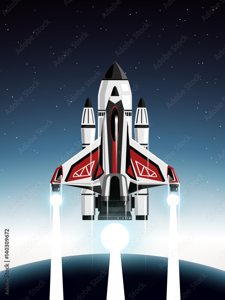 Obraz premium space shuttle launching from earth to other planet