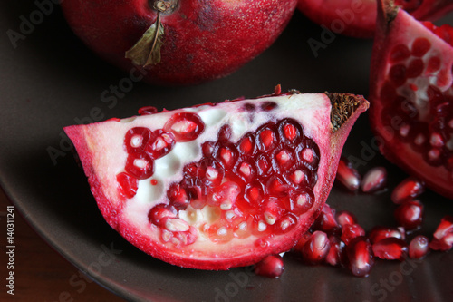 Close up of Quartered Pomegranate with Seeds