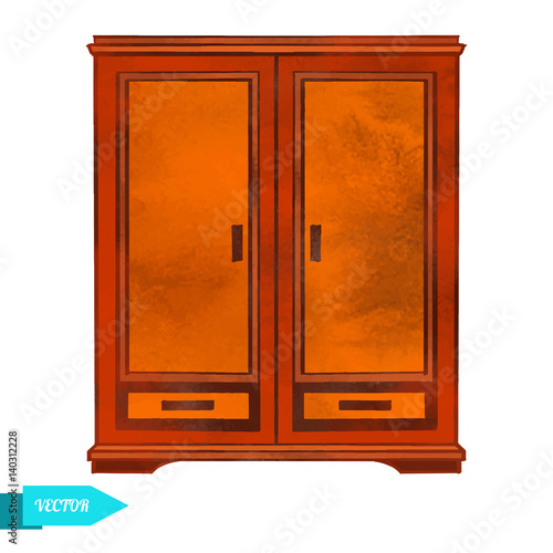 Watercolor wooden vintage cupboard