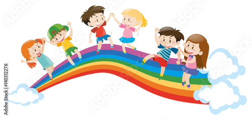 Children dancing on rainbow
